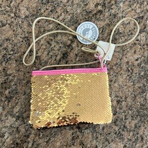 NWT Girl’s Crewcuts Mermaid Sequin Crossbody Purse. Rainbow zipper. Golf/Silver!